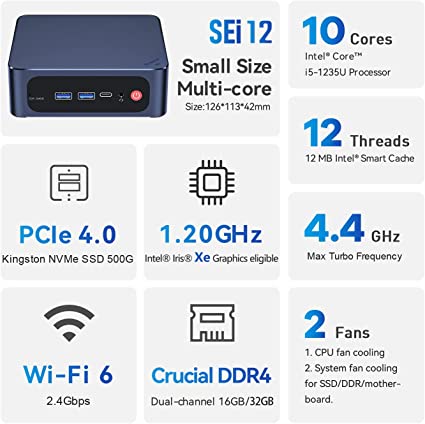 SEi12 i5-12450H Intel 12 Gen Mini PC max Turbo Frequency up to 4.4Ghz